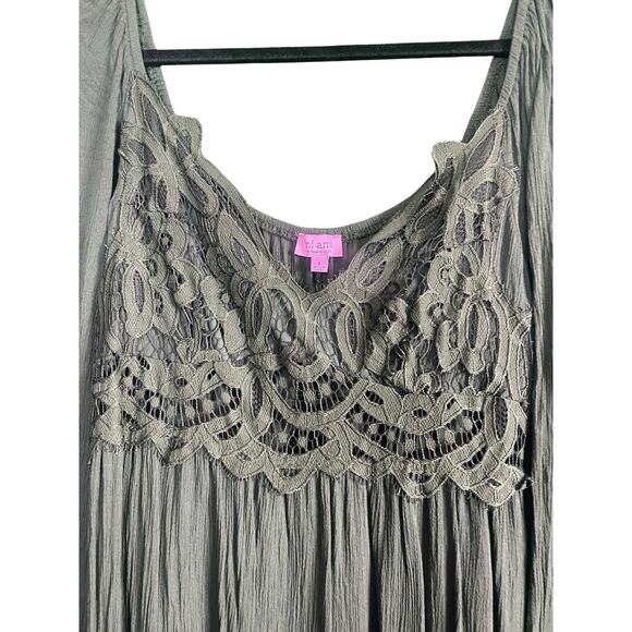 Francesca Mi Ami Mini Dress Size L Green Crotchet Tiered Ruffled Boho Peasant - Picture 4 of 13